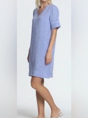 Hinson Wu “Jackie” Mini Dress with Pockets in Marine Blue Linen Sz Small